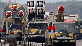 (File) Pakistani missiles are loaded on a trailers roll down during a military parade to mark Pakistan National Day, in Islamabad on 23 March, 2019. AP
