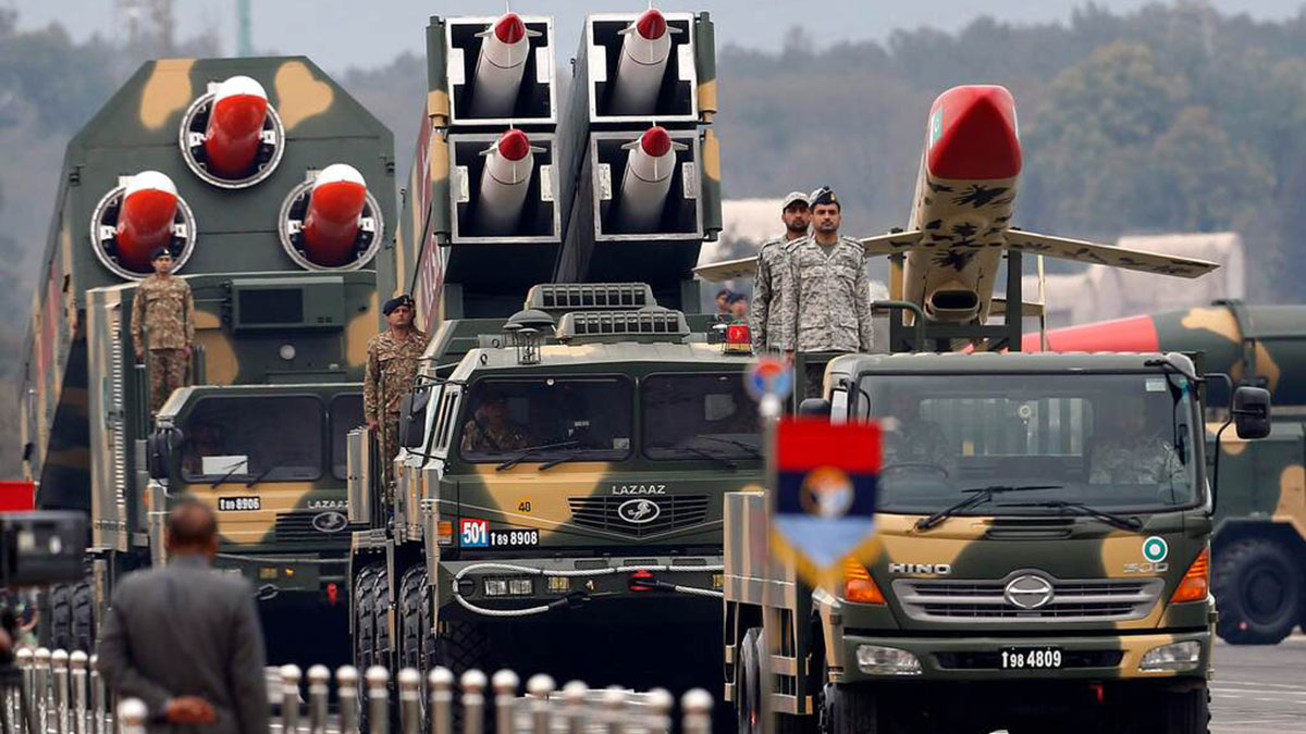 (File) Pakistani missiles are loaded on a trailers roll down during a military parade to mark Pakistan National Day, in Islamabad on 23 March, 2019. AP (File) Pakistani missiles are loaded on a trailers roll down during a military parade to mark Pakistan National Day, in Islamabad on 23 March, 2019. AP