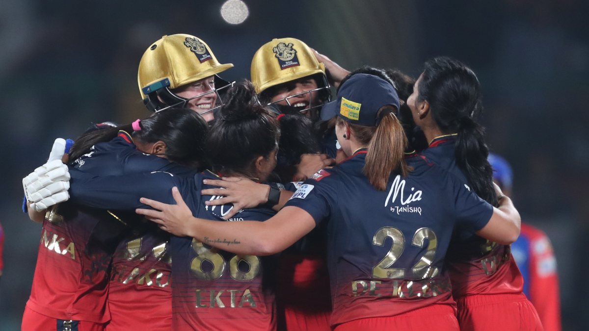 Royal Challengers Bangalore players celebrate their eight-wicket victory over the Delhi Capitals in the final of the 2024 Women's Premier League in Delhi. Sportzpics Royal Challengers Bangalore players celebrate their eight-wicket victory over the Delhi Capitals in the final of the 2024 Women's Premier League in Delhi. Sportzpics