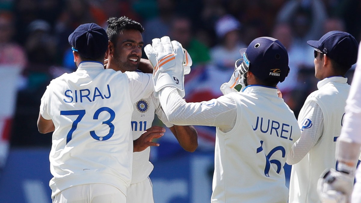 Ravichandran Ashwin celebrates with teammates after bowling Ben Foakes to complete his five-for on Day 3 of the fifth Test in Dharamsala. Sportzpics Ravichandran Ashwin celebrates with teammates after bowling Ben Foakes to complete his five-for on Day 3 of the fifth Test in Dharamsala. Sportzpics