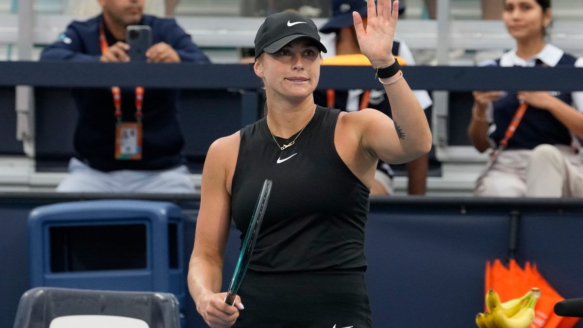 Aryna Sabalenka made a slow start to the match but broke to go 4-3 up in the first set and never looked back from that point on. AP Aryna Sabalenka made a slow start to the match but broke to go 4-3 up in the first set and never looked back from that point on. AP