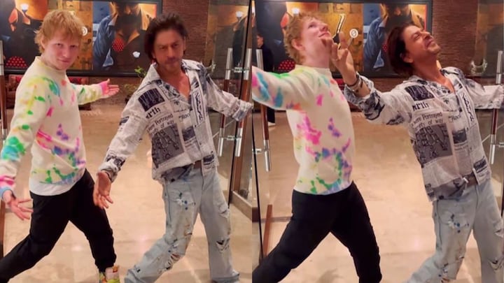 WATCH: Singer Ed Sheeran visits Shah Rukh Khan's home Mannat, duo recreates actor's iconic pose as Farah Khan records