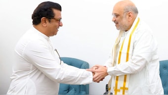 Union home minister Amit Shah meets MNS' Raj Thackeray in  New Delhi on 19 March 2024. PTI