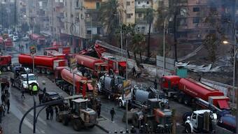 Firefighters and security personals gathered at the spot in Cairo's Giza district. AFP 
