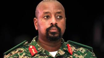 FILE - Lt. Gen. Muhoozi Kainerugaba, son of Uganda's President Yoweri Museveni,- AP