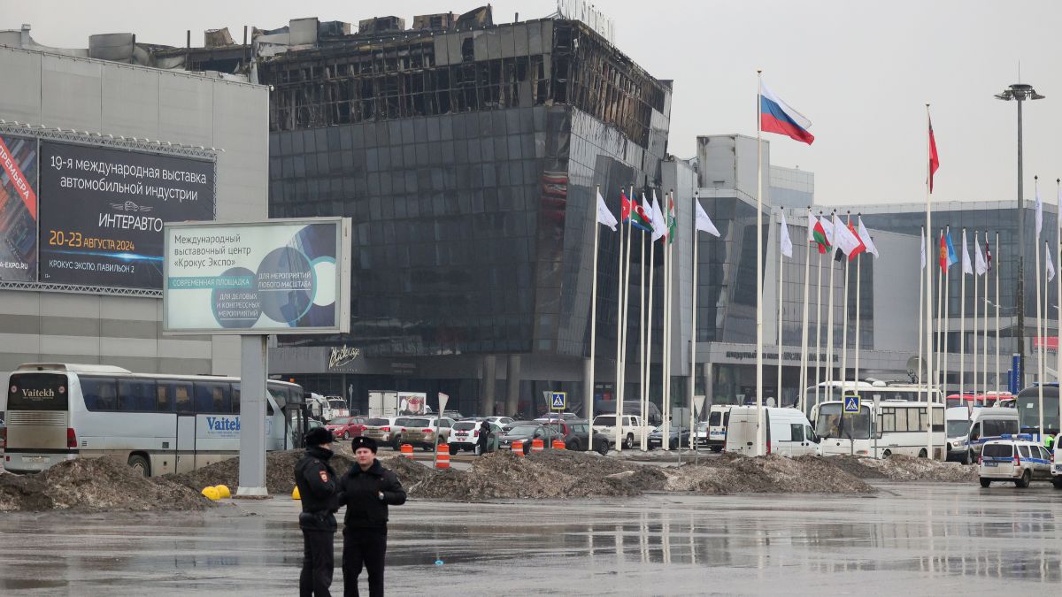 Police officers secure an area near the Crocus City Hall on the western edge of Moscow, Russia, Saturday, March 23, 2024. -AP Police officers secure an area near the Crocus City Hall on the western edge of Moscow, Russia, Saturday, March 23, 2024. -AP