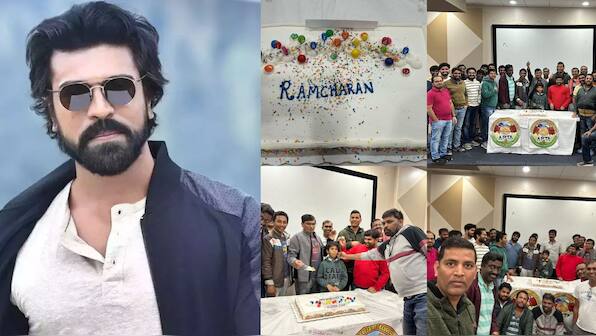 How am Charan's birthday was celebrated in a grandiose manner by his fans in Dallas, Texas