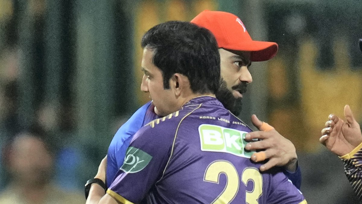 Watch: Virat Kohli, Gautam Gambhir share a hug with a smile during RCB-KKR clash in Bengaluru Watch: Virat Kohli, Gautam Gambhir share a hug with a smile during RCB-KKR clash in Bengaluru