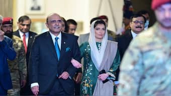 Pakistan president Asif Ali Zardari with his daughter Aseefa during his swearing-in ceremony on Sunday. Image courtesy: @AseefaBZ/X