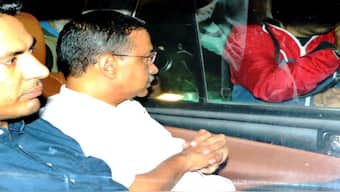 Delhi chief minister Arvind Kejriwal being taken to the Enforcement Directorate office in the excise policy-linked money laundering case, in New Delhi. PTI