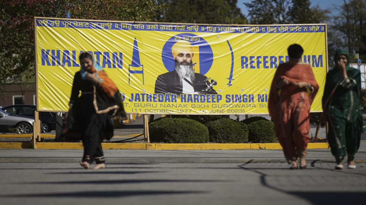 A photograph of Hardeep Singh Nijjar is seen on a banner outside the Guru Nanak Sikh Gurdwara Sahib in Surrey, British Columbia where he was gunned down. Months after his killing, Canadian prime minister Justin Trudeau had alleged that India had a role in it. File image/AP A photograph of Hardeep Singh Nijjar is seen on a banner outside the Guru Nanak Sikh Gurdwara Sahib in Surrey, British Columbia where he was gunned down. Months after his killing, Canadian prime minister Justin Trudeau had alleged that India had a role in it. File image/AP