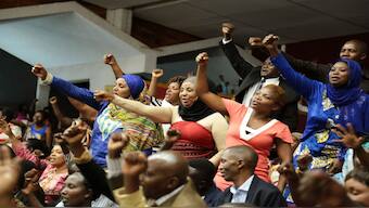 Rwandan women in parliament in Kigali. Women account for 61.3 per cent of seats in Rwanda's parliament, making it the top country. File image/AFP