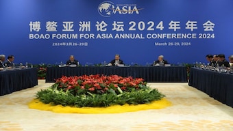 Chairman of the Standing Committee of the National People's Congress Zhao Leji, Former Secretary-General of the United Nations Ban Ki-moon, Former Governor of the People's Bank of China Zhou Xiaochuan, attend a meeting with business leaders at the Boao Forum for Asia Annual Conference 2024, in Boao, Hainan province, China, March 27, 2024. REUTERS/Kevin Yao
