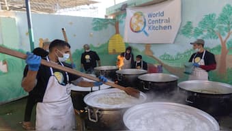 Members of "World Central Kitchen" prepare food for Palestinians, in the location given as Gaza, amid the ongoing conflict between Israel and Hamas. Reuters 