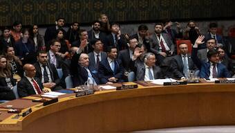 Representatives of member countries vote on a resolution that would have recognized the Palestinians as a full UN member state, during a Security Council meeting at UN headquarters. Source: AP