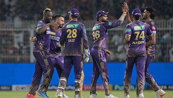Kolkata Knight Riders will look to strengthen their IPL playoff hopes with a win against Punjab Kings. AP 