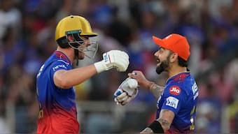 Will Jacks and Virat Kohli stitched an unbeaten 166-run stand for the second wicket to help RCB beat GT by nine wickets in an IPL 2024 match. AP 