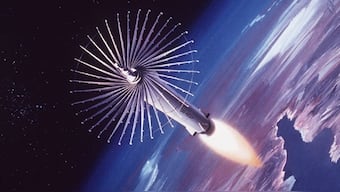 An artist's impression of a futuristic anti-satellite weapon capable of destroying satellites using its 'circular saw' extensions. Image: Wikimedia Commons
