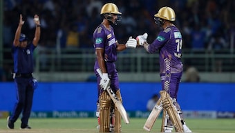 Sunil Narine and Angkrish Raghuvanshi forged a century-run stand for KKR against DC. AP 