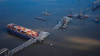View of the Dali cargo vessel which crashed into the Francis Scott Key Bridge causing it to collapse in Baltimore, Maryland, US. Source: Reuters / File
