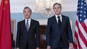 China's Foreign Minister Wang Yi with US Secretary of State Antony Blinken in Washington in October 2023. File Image/AP