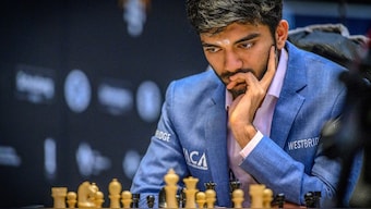 D Gukesh topped the standings at the 2024 FIDE Candidates Chess tournament by 0.5 points. PTI/FIDE