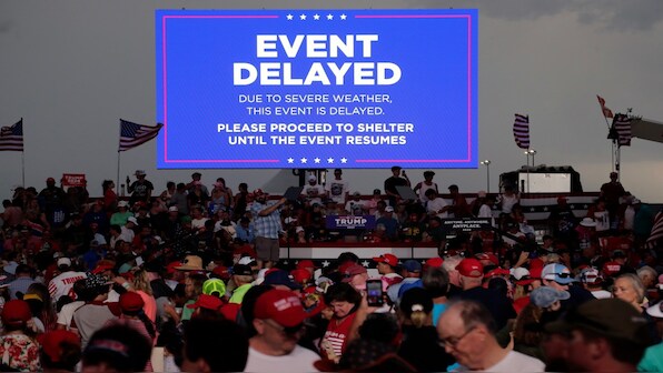 Donald Trump postpones rally due to weather, underscoring the challenge of balancing legal issues with presidential campaign