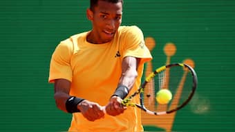 Felix Auger Aliassime in action during his Round of 64 match against Luca Nardi in Monte Carlo. Reuters