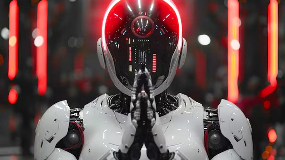 A robot in prayer. Image Credit: Pexels A robot in prayer. Image Credit: Pexels