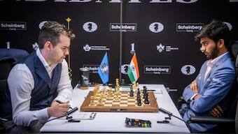 D Gukesh and Ian Nepomniachtchi played out a draw in the tenth round of the FIDE Candidates Chess tournament. Image: X/ChessBaseIndia