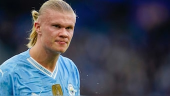 Erling Haaland reacts during the English Premier League match between Manchester City and Arsenal. AP
