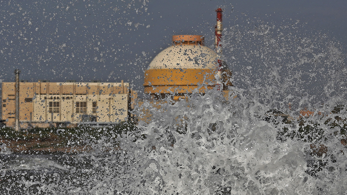 (File) Sea waves hit the rocks as Kudankulam nuclear power project plant is seen in the background in Tamil Nadu. Reuters (File) Sea waves hit the rocks as Kudankulam nuclear power project plant is seen in the background in Tamil Nadu. Reuters