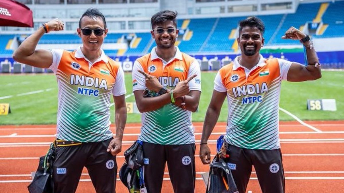 India's men's archers stunned reigning Olympic champions South Korea in the World Cup Stage 1 in Shanghai. Image: X India's men's archers stunned reigning Olympic champions South Korea in the World Cup Stage 1 in Shanghai. Image: X