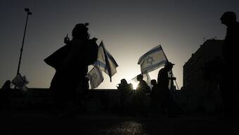 People take part in a protest against Israeli prime minister Benjamin Netanyahu's government and call for the release of hostages held in the Gaza Strip by the Hamas militant group outside of the Knesset, Israel's parliament, in Jerusalem. AP