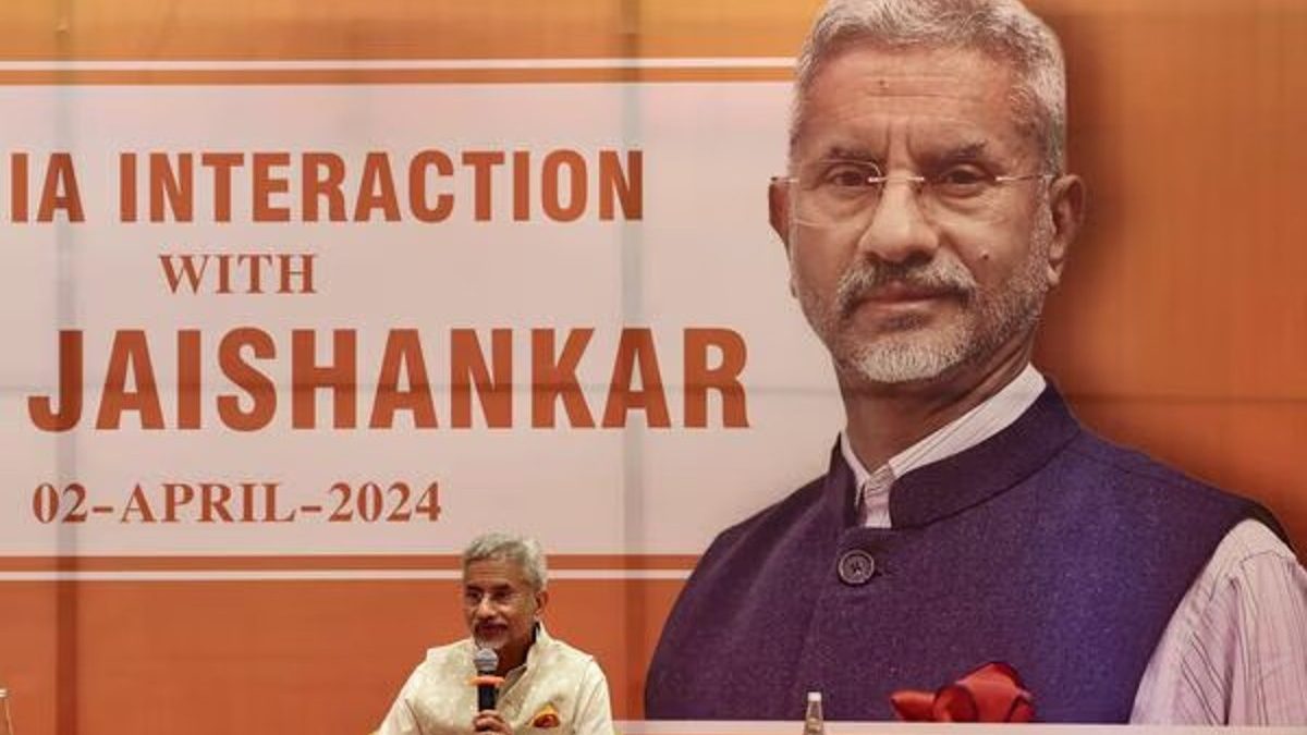 EAM S Jaishankar addresses a press conference before an interaction with intellectuals, in Gujarat, on April 2. Image: PTI Photo EAM S Jaishankar addresses a press conference before an interaction with intellectuals, in Gujarat, on April 2. Image: PTI Photo