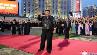 North Korea's leader Kim Jong Un taking part in a ceremony to mark the completion of the second phase of a 10,000-unit housing development in Pyongyang. Source: KCNA VIA KNS/ AFP. 