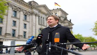 Maximilian Krah, member of the European Parliament for the far-right Alternative for Germany and AfD's top candidate in June's election to the assembly, gives a statement, after an aide has been arrested in Germany on suspicion of "especially severe" espionage for China, in Berlin, Germany, on Wednesday. Reuters
