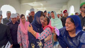 Pakistan Punjab's Chief Minister Maryam Nawaz with Sikh devotees at Kartarpur Sahib on Thursday. (PTI)