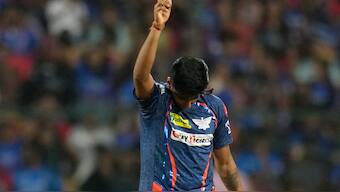Mayank Yadav bowled fast and took three wickets for Lucknow Super Giants against Royal Challengers Bengaluru in IPL 2024. AP