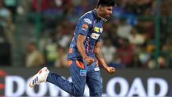 Mayank Yadav produced a ripper of a delivery to remove Cameron Green during RCB vs LSG game in Bengaluru on Tuesday. AP 