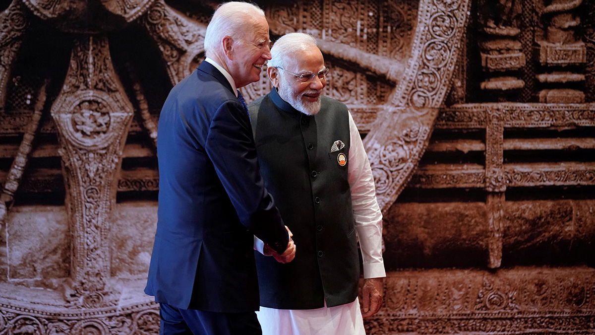 (File) Indian Prime Minister Narendra Modi welcomes US President Joe Biden upon his arrival at Bharat Mandapam convention centre for the G20 Summit, in New Delhi, on 9 September, 2023. Reuters (File) Indian Prime Minister Narendra Modi welcomes US President Joe Biden upon his arrival at Bharat Mandapam convention centre for the G20 Summit, in New Delhi, on 9 September, 2023. Reuters