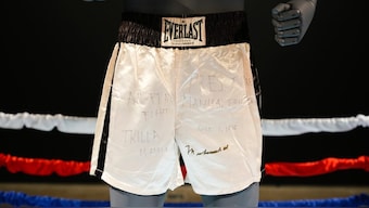 Boxing shorts worn by Muhammad Ali during his bout in the Philippines in 1975. AP
