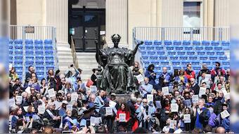 At Columbia University in New York, where the protests started last week, a sizable contingent of protesters set up a "Gaza Solidarity Encampment" on the campus Image Courtesy AFP