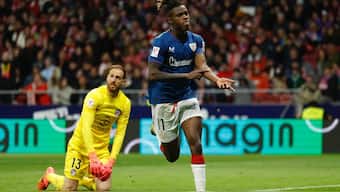 Athletic Bilbao's Nico Williams pointed to his skin after scoring against Atletico Madrid having been racially abused in a La Liga game. Reuters