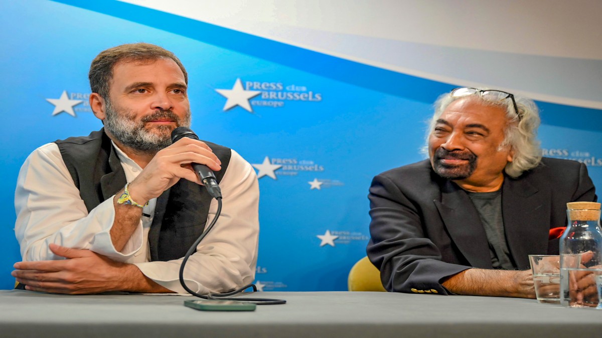 Congress leader Rahul Gandhi speaks during a media interaction at the Brussels Press Club, Belgium, Friday, 8 September 2023. Indian Overseas Congress Chairman Sam Pitroda is also seen. PTI Congress leader Rahul Gandhi speaks during a media interaction at the Brussels Press Club, Belgium, Friday, 8 September 2023. Indian Overseas Congress Chairman Sam Pitroda is also seen. PTI