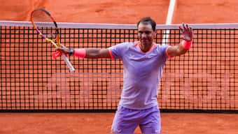 Rafael Nadal celebrates after winning against Darwin Blanch of United States during the Mutua Madrid Open tennis tournament. AP