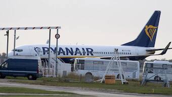 A Ryanair plane sits on the tarmac at the Bordeaux-Merignac airport in southwestern France. File image/AP