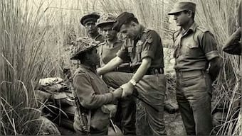 Sam Manekshaw with his soldiers on the war front. Image: PTI