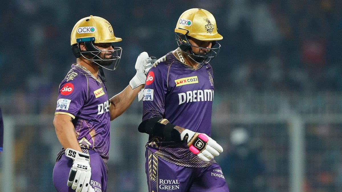Sunil Narine scored the first century of his professional cricket career in KKR vs RR match in IPL 2024. BCCI image Sunil Narine scored the first century of his professional cricket career in KKR vs RR match in IPL 2024. BCCI image