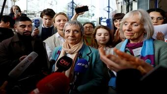 Members of Senior Women for Climate Protection react after the court verdict in Strasbourg, on Tuesday. Reuters